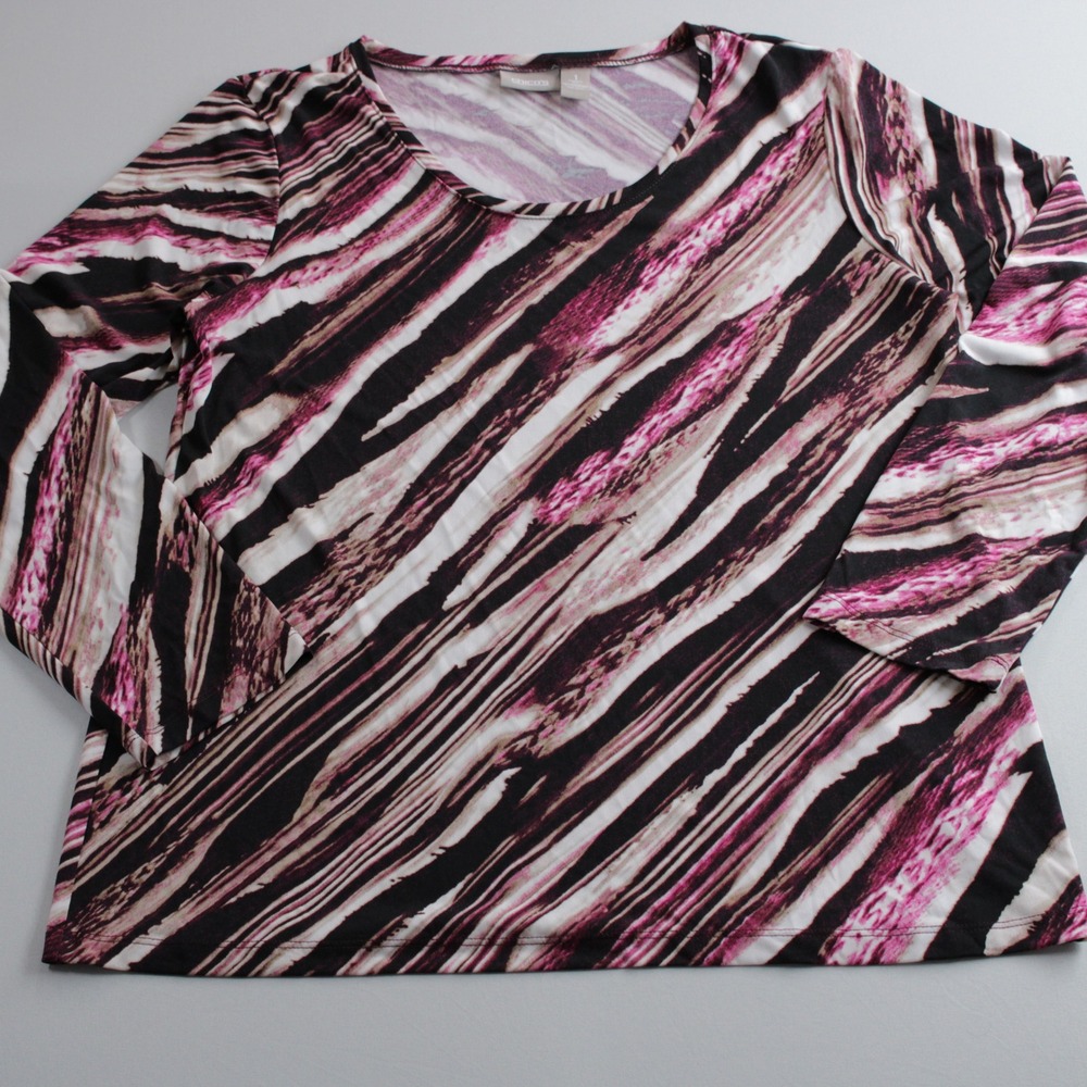 Chicos Abstract Brushstroke Print Long Sleeve Top Magenta Black White Size 1
